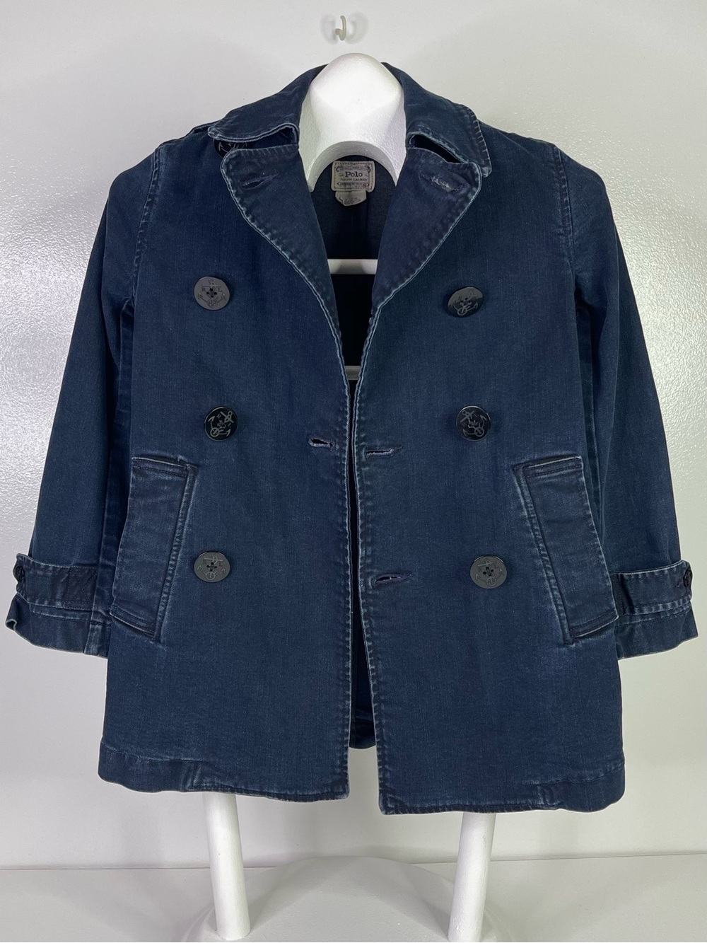 Polo Ralph Lauren Girls Denim Peacoat Jacket Size 8 Dark Wash Double Breasted
